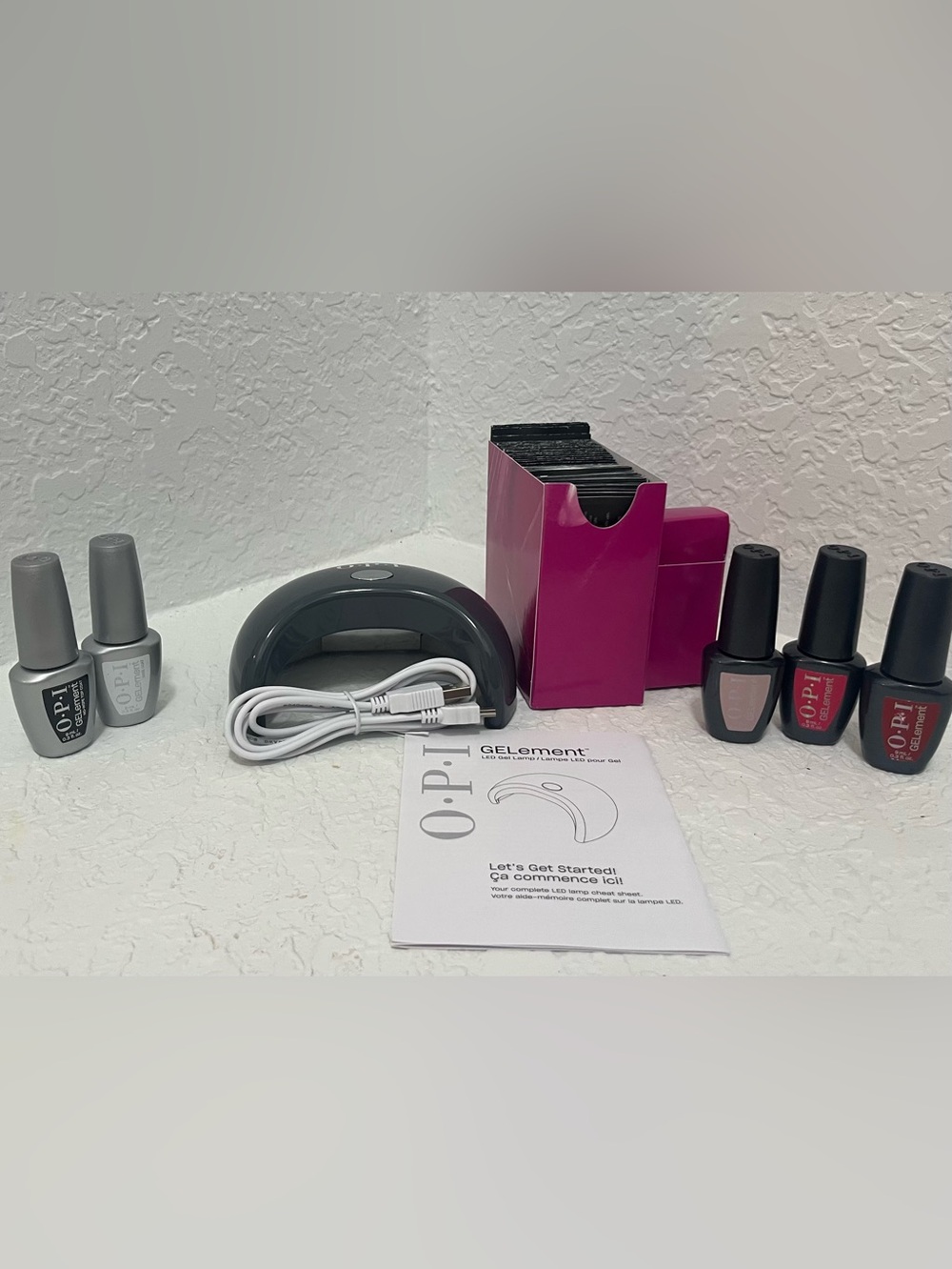 OPI Gel Nail Kit with Dark Gray LED Lamp and Magenta Organizer